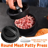 Manual Hamburger Press Round Meat Patty Mould BBQ with 100 Wax Discs