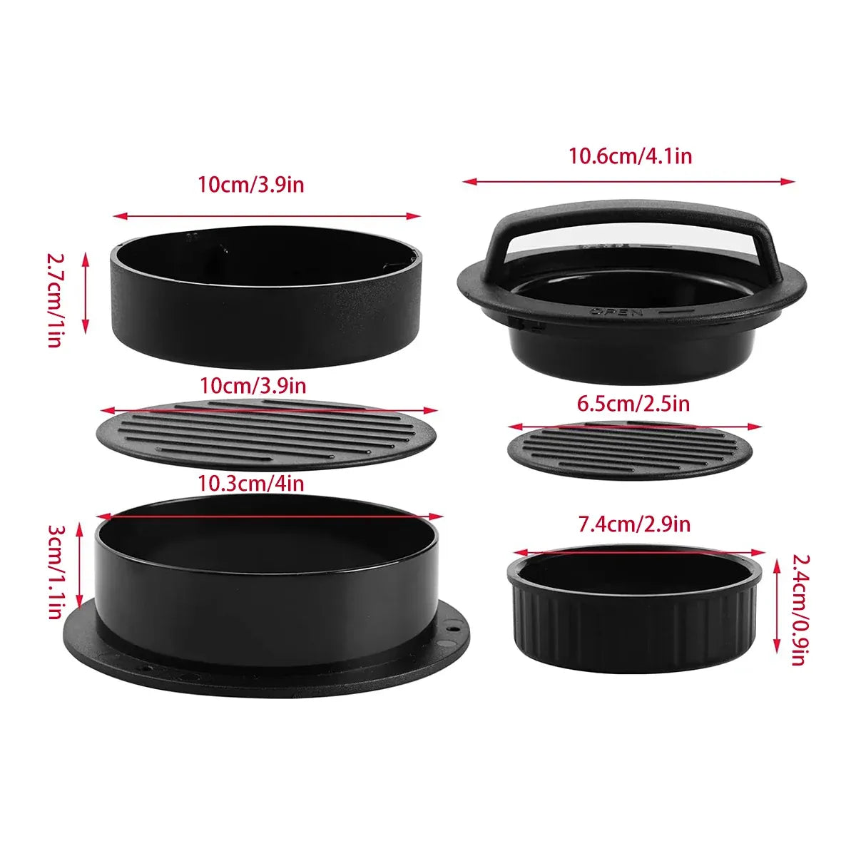 Manual Hamburger Press Round Meat Patty Mould BBQ with 100 Wax Discs