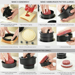 Manual Hamburger Press Round Meat Patty Mould BBQ with 100 Wax Discs