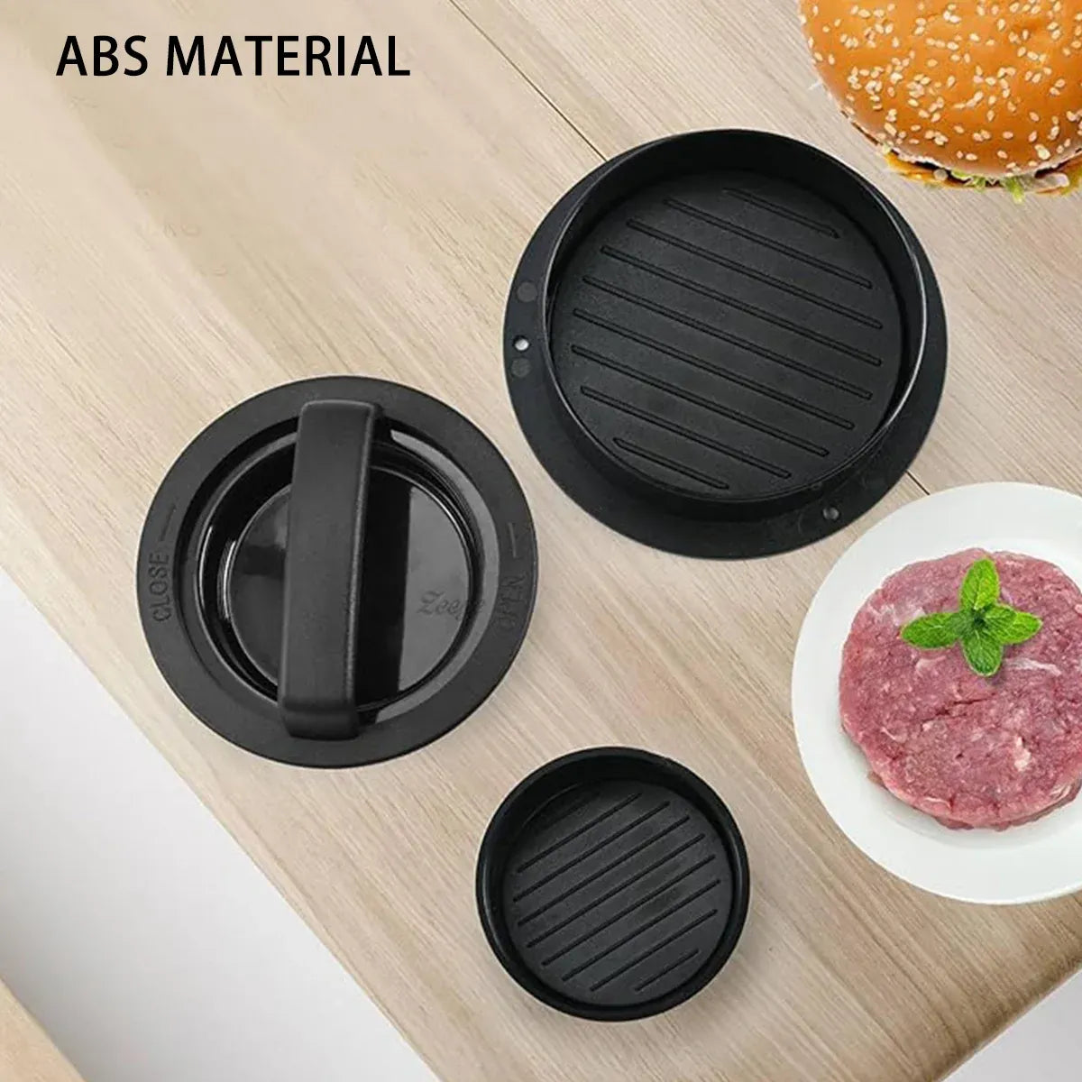 Manual Hamburger Press Round Meat Patty Mould BBQ with 100 Wax Discs