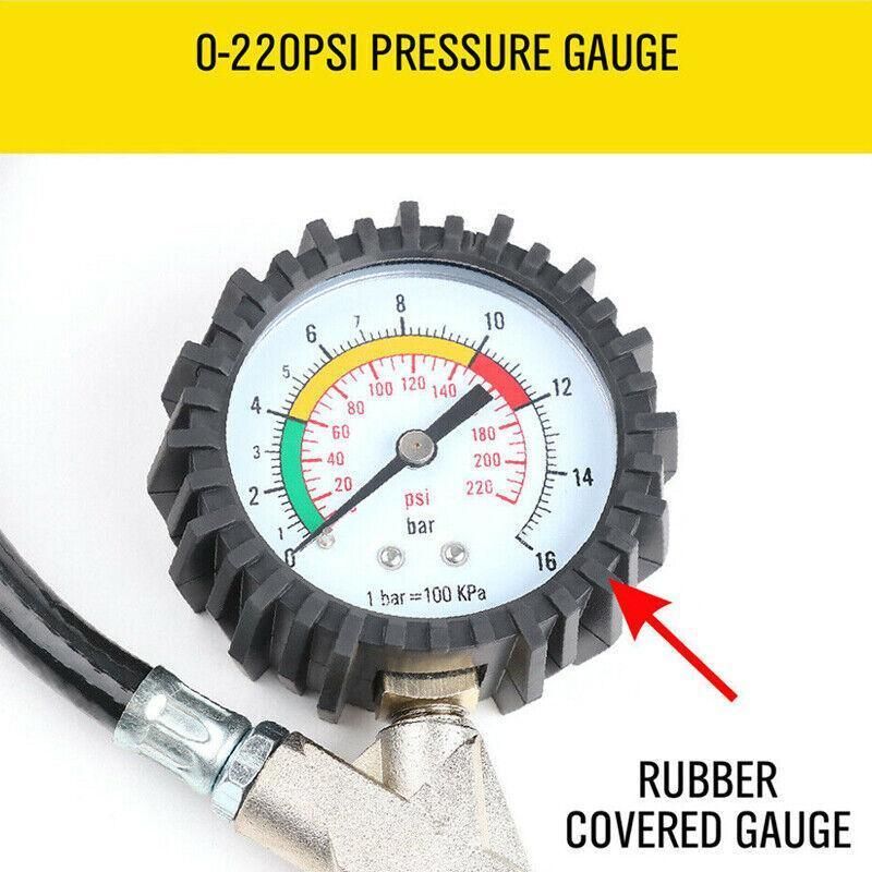Air Tyre Inflator Pressure Meter Car Truck Tire Pump Hose Gauge Compressor Tools