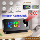 LED Digital Smart Alarm Clock Projection Temperature Time Projector LCD Display - Black