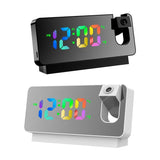 LED Digital Smart Alarm Clock Projection Temperature Time Projector LCD Display - Black - Front View
