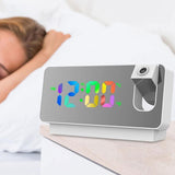 LED Digital Smart Alarm Clock Projection Temperature Time Projector LCD Display - Black - Top-Down View