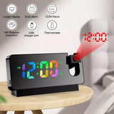 LED Digital Smart Alarm Clock Projection Temperature Time Projector LCD Display - Black - 45-Degree Angle