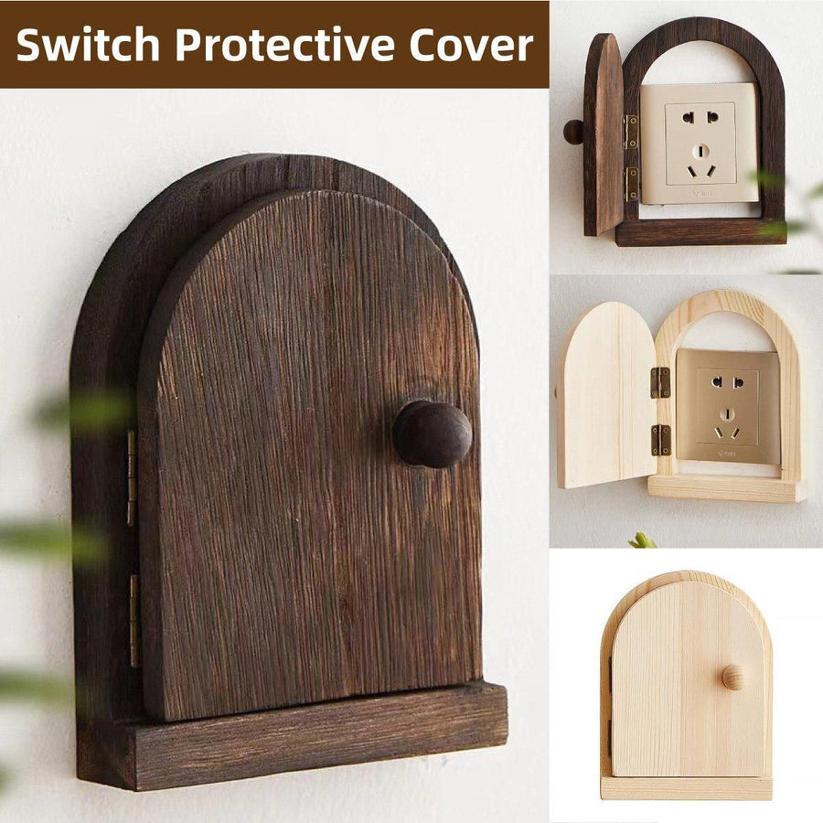 Solid Wood Wall Switch Protector Cover Socket Decorative Frame Masking Cover - Dark Wood