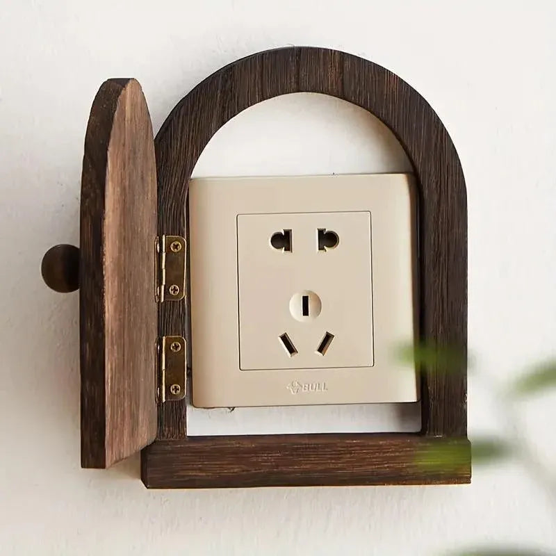 Solid Wood Wall Switch Protector Cover Socket Decorative Frame Masking Cover - Dark Wood