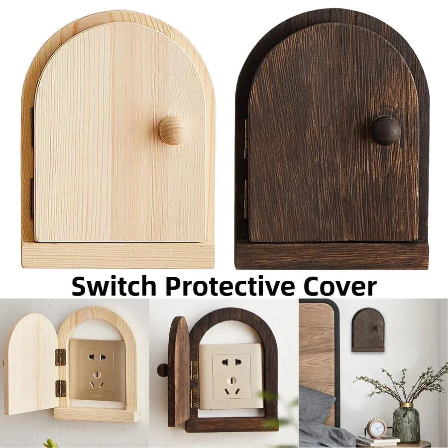 Solid Wood Wall Switch Protector Cover Socket Decorative Frame Masking Cover - Dark Wood