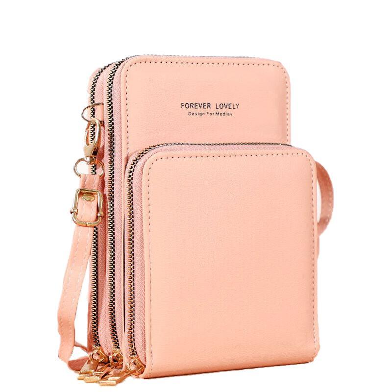 Women Crossbody Phone Purse Touch Screen Bag Rfid Blocking Wallet Shoulder Strap - Dark Pink