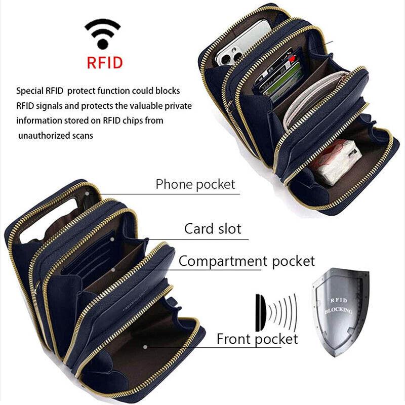 Women Crossbody Phone Purse Touch Screen Bag Rfid Blocking Wallet Shoulder Strap - Dark Blue