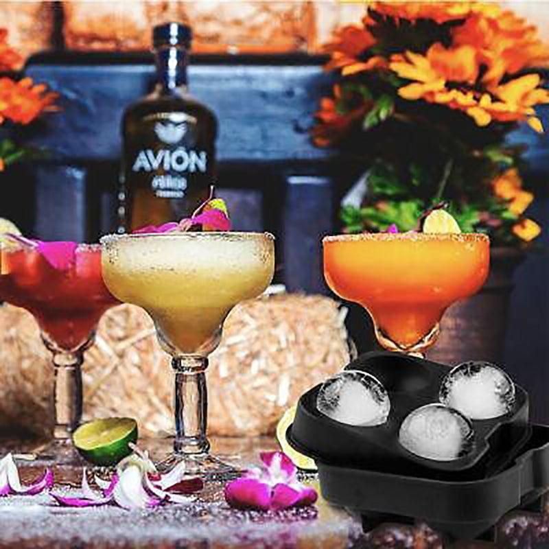 Large Ice Cube Tray Ball Maker Big Silicone Mold Sphere Whiskey Round Mould - Circular 4 grid