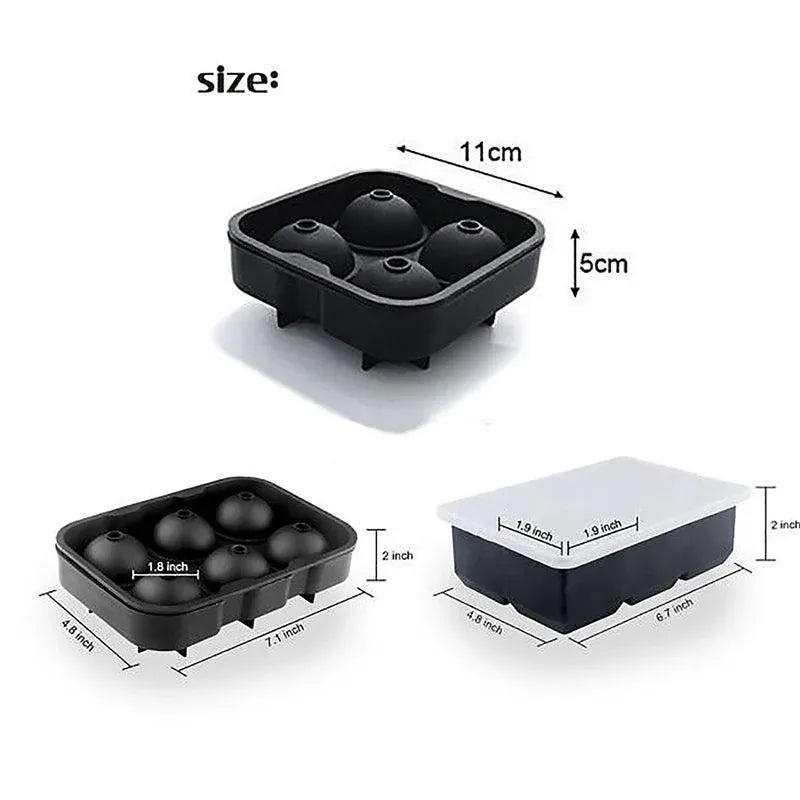 Large Ice Cube Tray Ball Maker Big Silicone Mold Sphere Whiskey Round Mould - Circular 4 grid