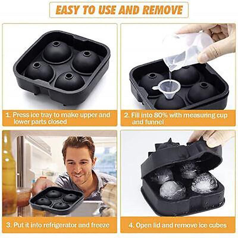 Large Ice Cube Tray Ball Maker Big Silicone Mold Sphere Whiskey Round Mould - Circular 6 grid