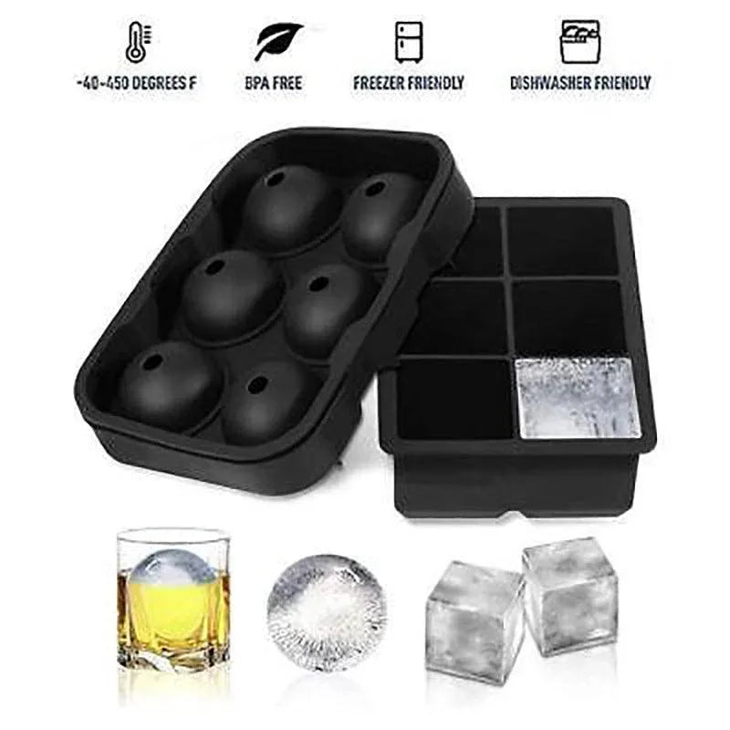 Large Ice Cube Tray Ball Maker Big Silicone Mold Sphere Whiskey Round Mould - Square 6 grid
