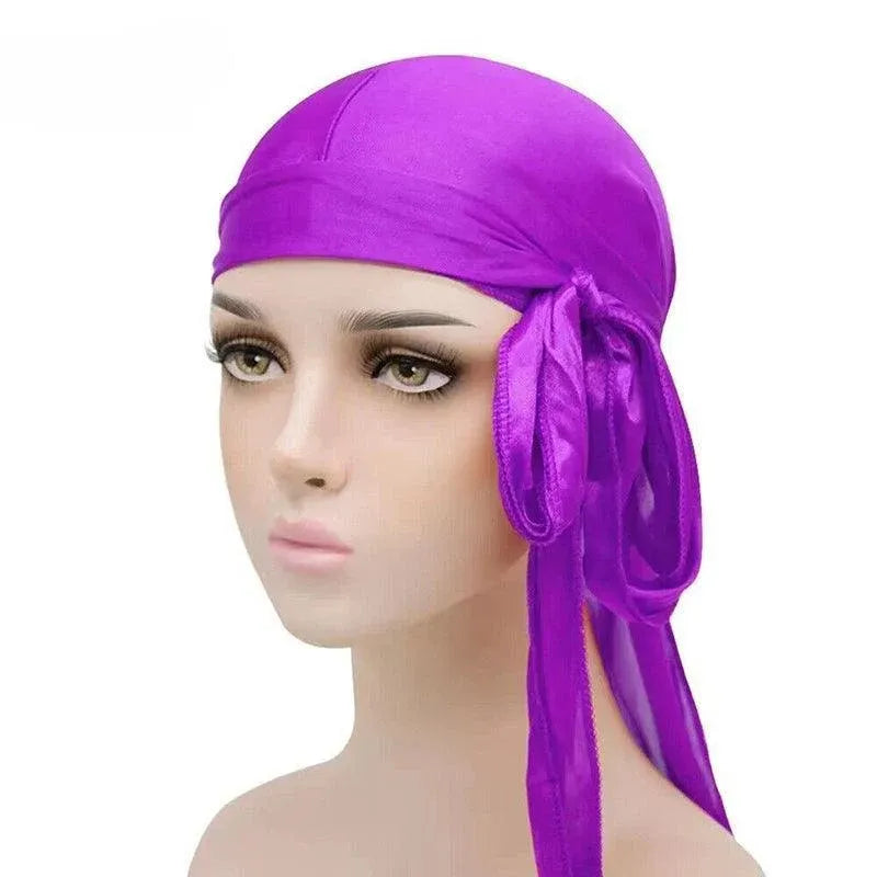 Velvet Durag Silky Hat Cap Men Women Premium Designer Doo Rag Wave Silk Headwear - Purple