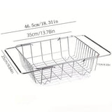 Stainless Steel Sink Draining Basket Telescopic Dish Rack Kitchen Storage Holder - Side View