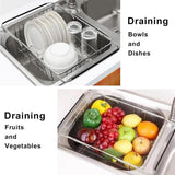 Stainless Steel Sink Draining Basket Telescopic Dish Rack Kitchen Storage Holder - Top-Down View