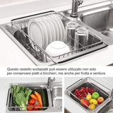 Stainless Steel Sink Draining Basket Telescopic Dish Rack Kitchen Storage Holder - 45-Degree Angle