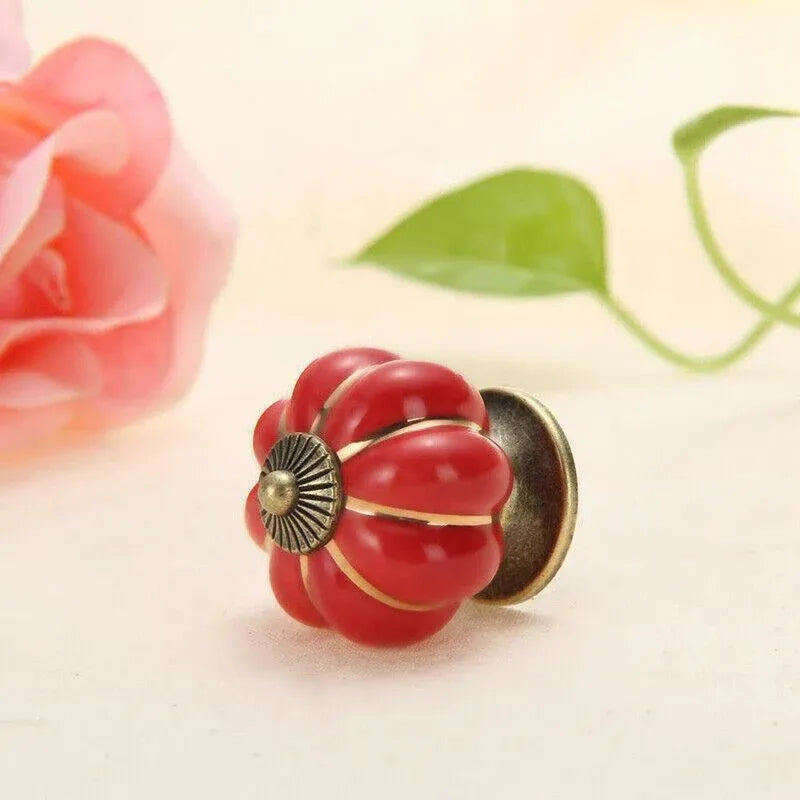Pumpkin Ceramic Vintage Door Knobs Cabinet Drawer Cupboard Kitchen Pull Handle