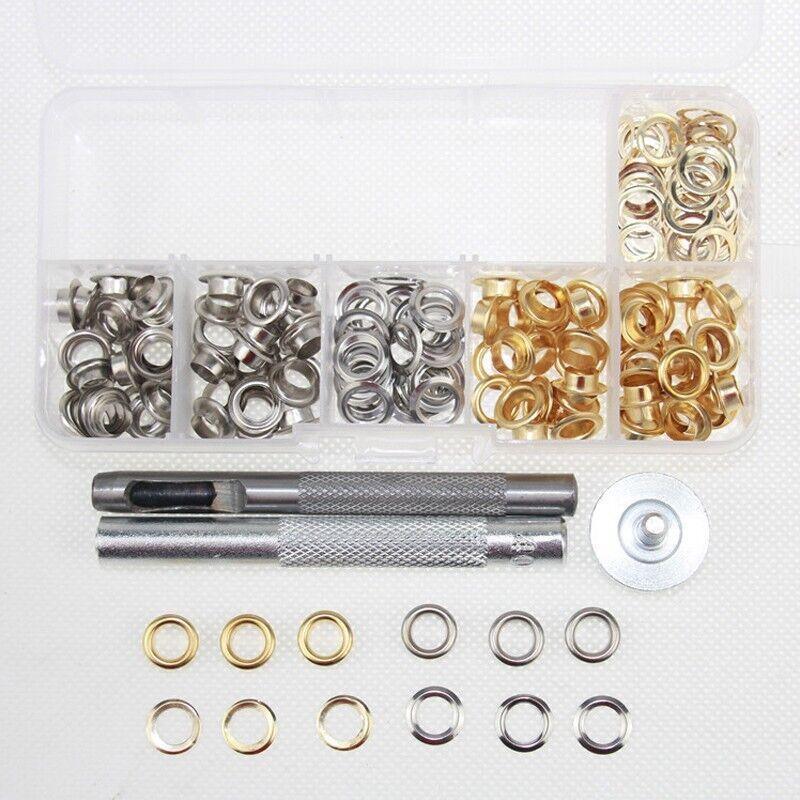 Eyelet Punch Die Tool Kit with 100 Sets of 6mm Grommets for Leather Craft