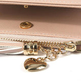 Ladies Short Wallet Small Leather Purse Folding Card Holder Coin Pocket Tassel Design - Red - Side View