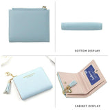 Ladies Short Wallet Small Leather Purse Folding Card Holder Coin Pocket Tassel Design - Red