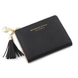 Ladies Short Wallet Small Leather Purse Folding Card Holder Coin Pocket Tassel Design - Red