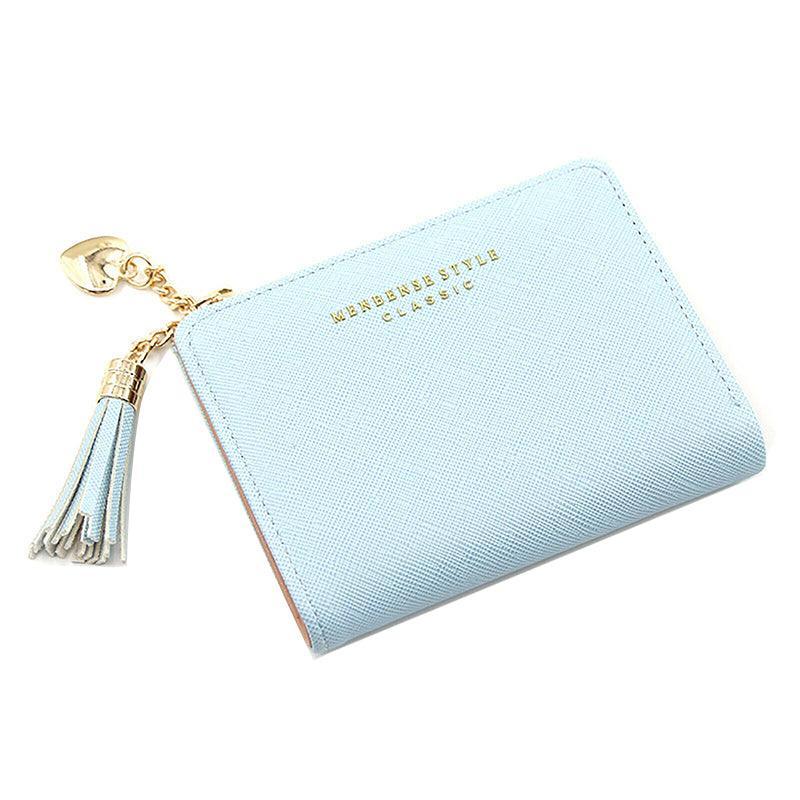 Ladies Short Wallet Small Leather Purse Folding Card Holder Coin Pocket Tassel Design - Red