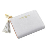 Ladies Short Wallet Small Leather Purse Folding Card Holder Coin Pocket Tassel Design - Red