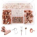465PCS Rose Gold Thumbtacks Binder Clips Push Pins Set Office Supplies With Box - Front View