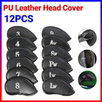 12PCS PU Leather Golf Iron Head Covers Set Black with Velcro Closure
