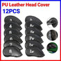 12PCS PU Leather Golf Iron Head Covers Set Black with Velcro Closure