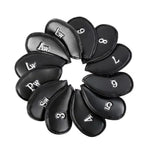 12PCS PU Leather Golf Iron Head Covers Set Black with Velcro Closure