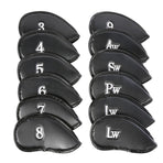 12PCS PU Leather Golf Iron Head Covers Set Black with Velcro Closure