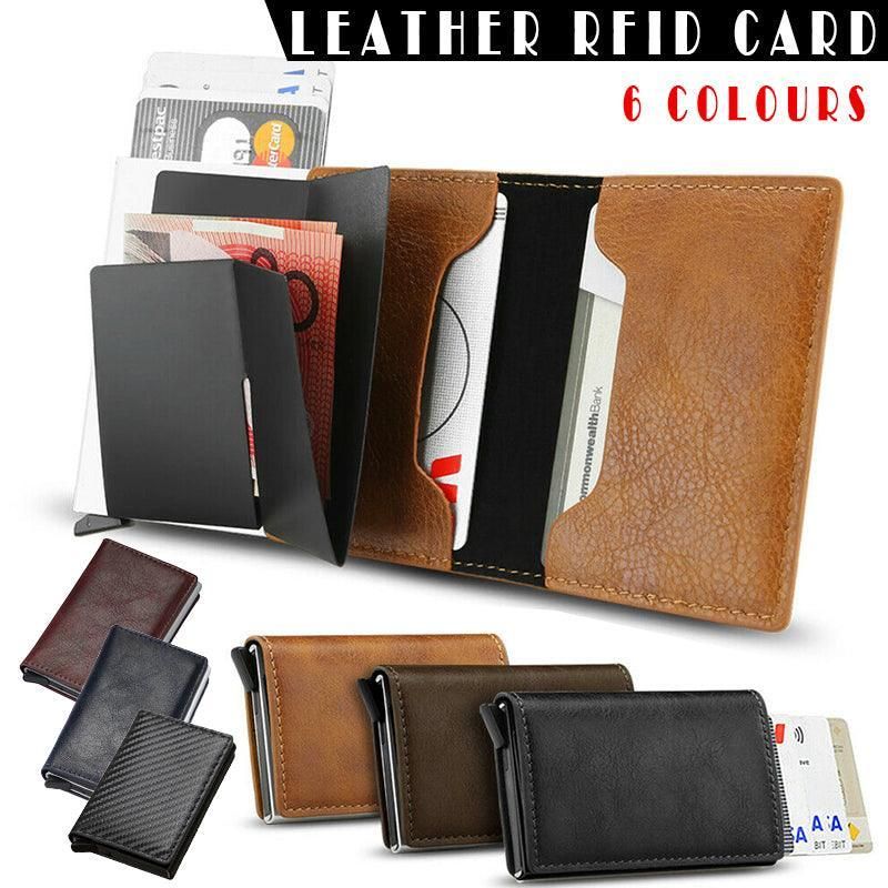 RFID Blocking Leather Card Wallet with Money Clip for Men Credit Holder - Dark Blue