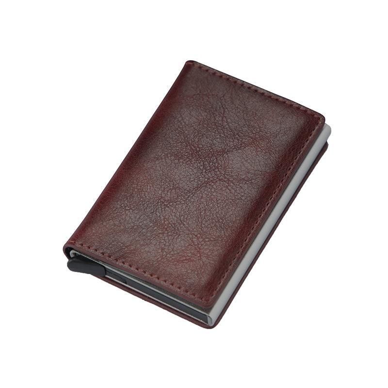 RFID Blocking Leather Card Wallet with Money Clip for Men Credit Holder - Dark Red