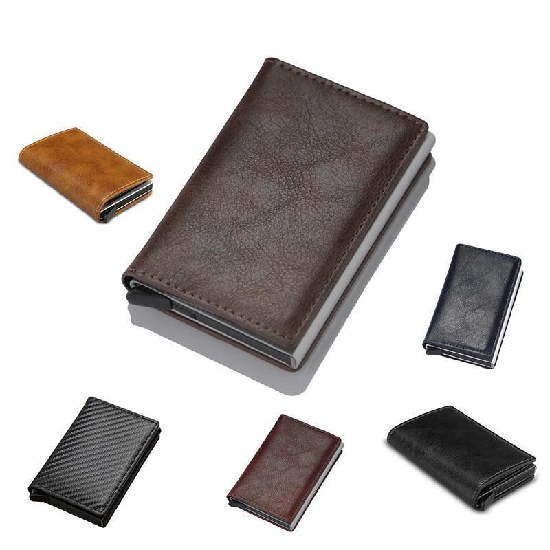 RFID Blocking Leather Card Wallet with Money Clip for Men Credit Holder - Dark Red