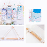 3 Pocket Hanging Storage Bag with Wooden Rod for Wall or Door Organisation - Bear - 45-Degree Angle