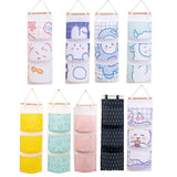 3 Pocket Hanging Storage Bag with Wooden Rod for Wall or Door Organisation - Rabbit - Front View