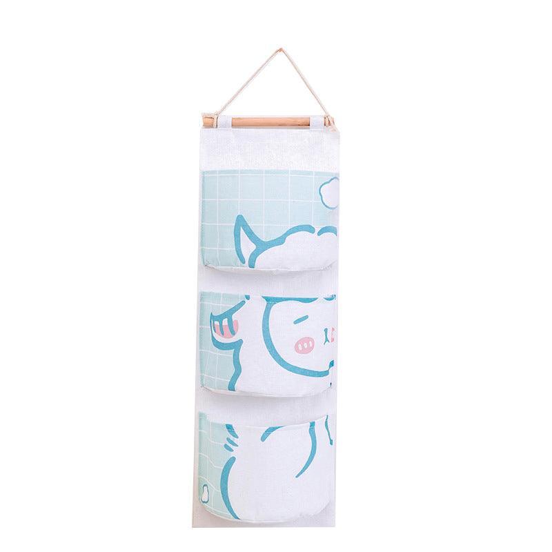 3 Pocket Hanging Storage Bag with Wooden Rod for Wall or Door Organisation - Rabbit