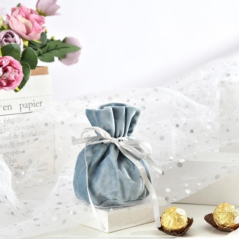 6PCS Velvet Cloth Drawstring Bags Gift Bag Jewelry Ring Pouch Earring Favor - Pink-6PCS