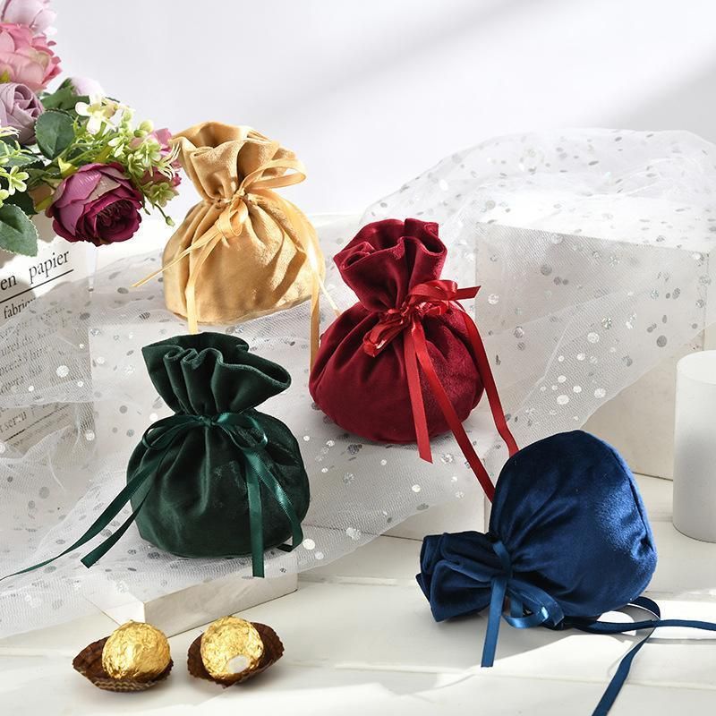 6PCS Velvet Cloth Drawstring Bags Gift Bag Jewelry Ring Pouch Earring Favor - Pink-6PCS