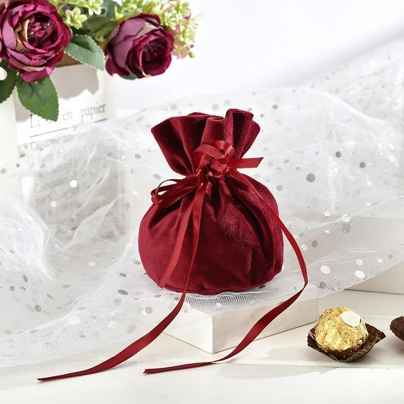 6PCS Velvet Cloth Drawstring Bags Gift Bag Jewelry Ring Pouch Earring Favor - Pink-6PCS