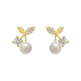 Fashion Pearl Wedding Earrings Zircon Cherry Stud Pearl Earrings for Women - Pearlet