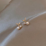 Fashion Pearl Wedding Earrings Zircon Cherry Stud Pearl Earrings for Women - Pearlet - Side View