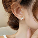 Fashion Pearl Wedding Earrings Zircon Cherry Stud Pearl Earrings for Women - Pearlet - Top-Down View