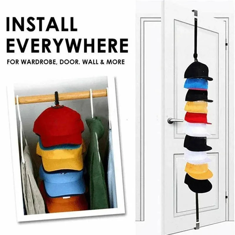 Over Door Hat Rack Baseball Cap Holder Storage Strap with Clips Closet Organizer - 10 Clips