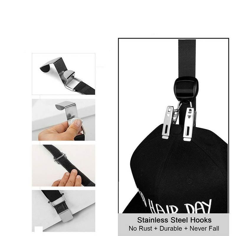 Over Door Hat Rack Baseball Cap Holder Storage Strap with Clips Closet Organizer - 10 Clips