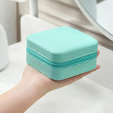 Travel Jewelry Organizer Box Portable Leather Storage Ornaments Ring Earrings - Beige (10x10x5cm) - Low Angle