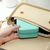 Travel Jewelry Organizer Box Portable Leather Storage Ornaments Ring Earrings - Beige (10x10x5cm)